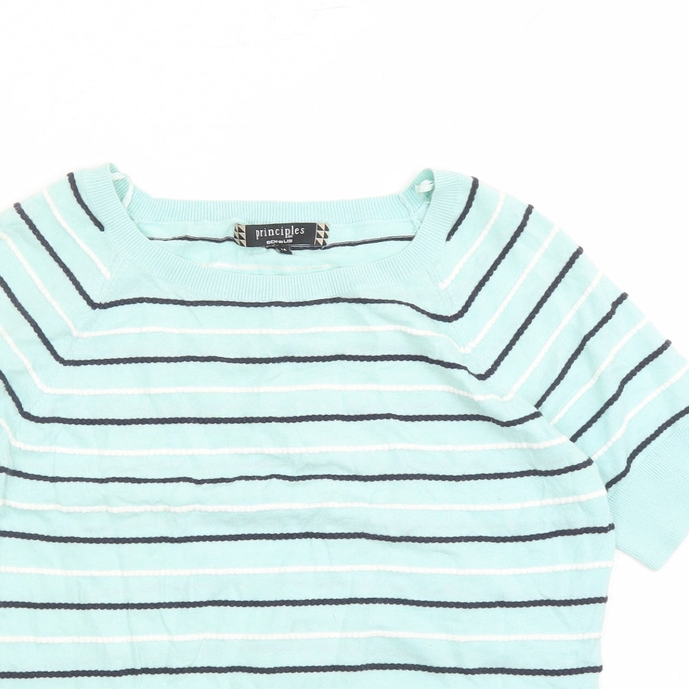 Principles Womens Green Round Neck Striped 100% Cotton Pullover Jumper Size 14