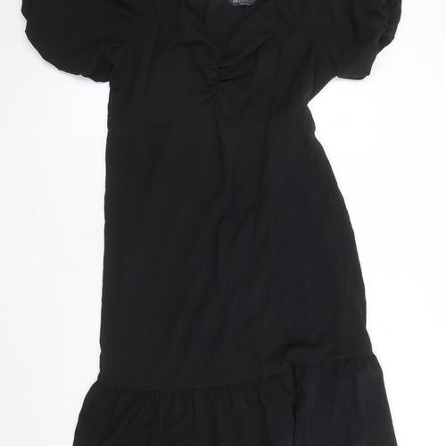 Marks and Spencer Womens Black Polyester A-Line Size 22 V-Neck Zip - Belted