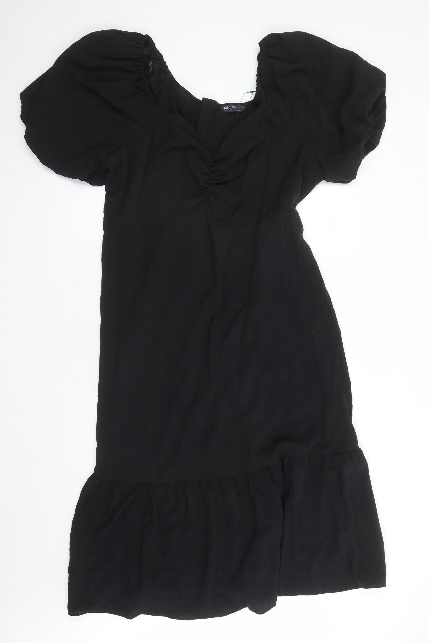 Marks and Spencer Womens Black Polyester A-Line Size 22 V-Neck Zip - Belted