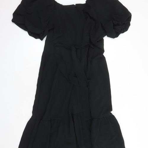 Marks and Spencer Womens Black Polyester A-Line Size 22 V-Neck Zip - Belted