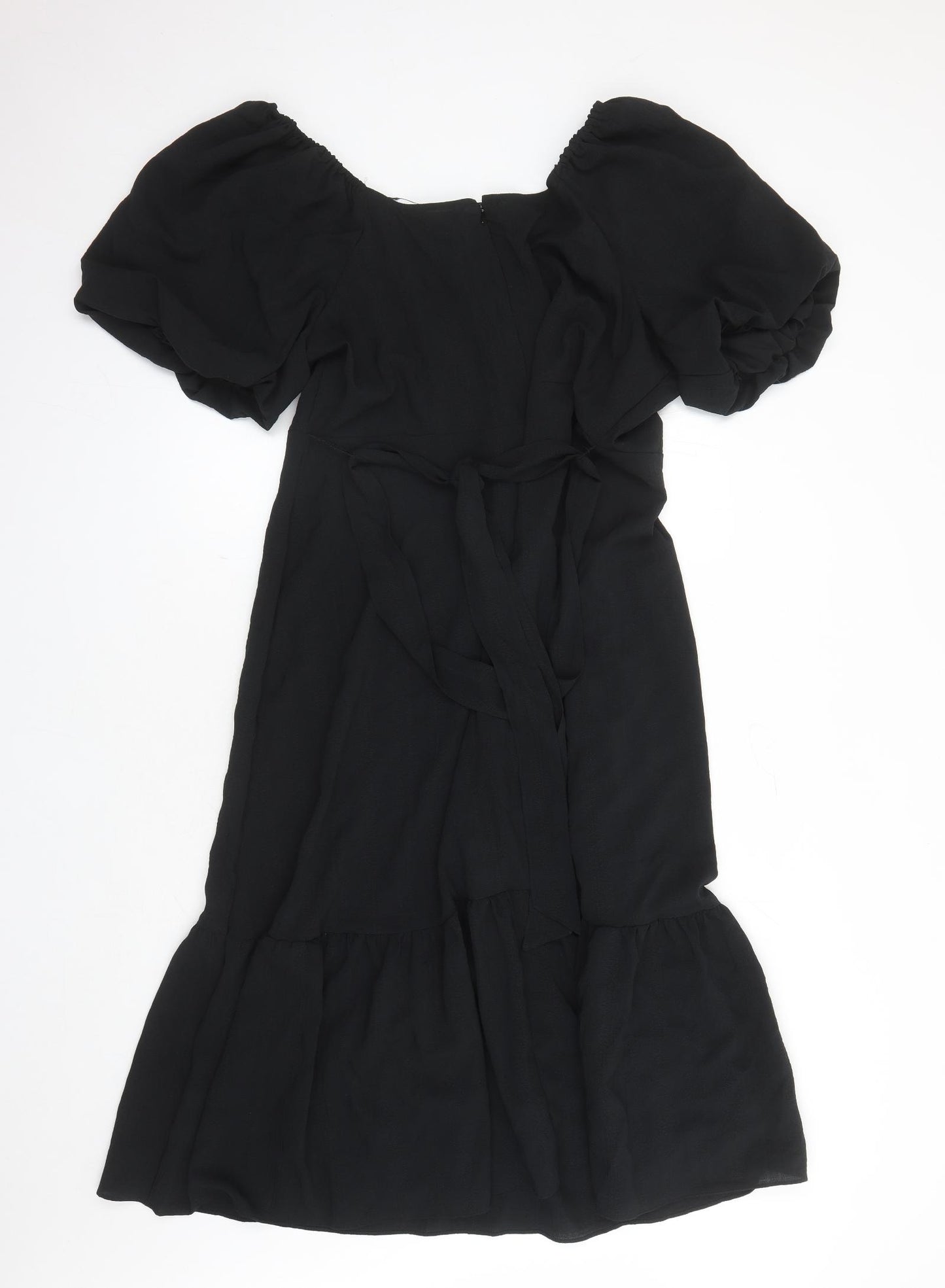 Marks and Spencer Womens Black Polyester A-Line Size 22 V-Neck Zip - Belted