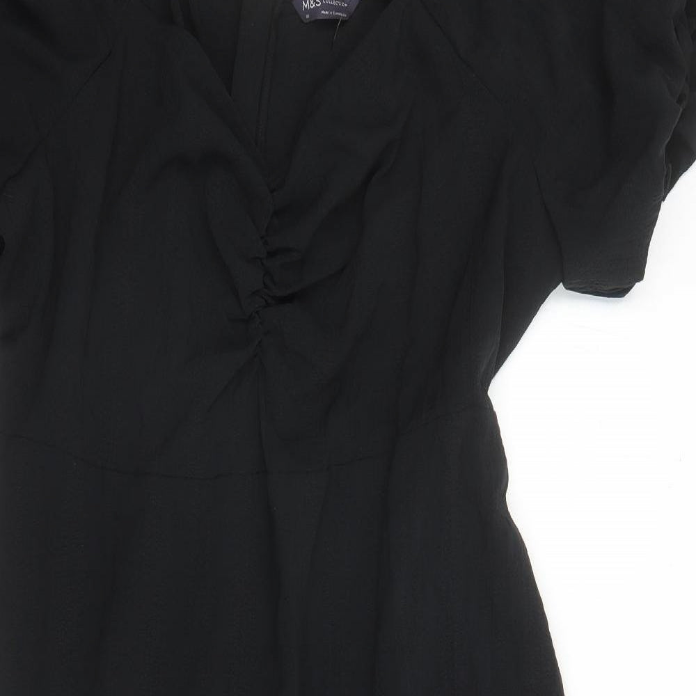 Marks and Spencer Womens Black Polyester A-Line Size 22 V-Neck Zip - Belted