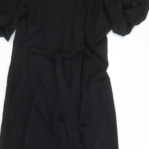 Marks and Spencer Womens Black Polyester A-Line Size 22 V-Neck Zip - Belted