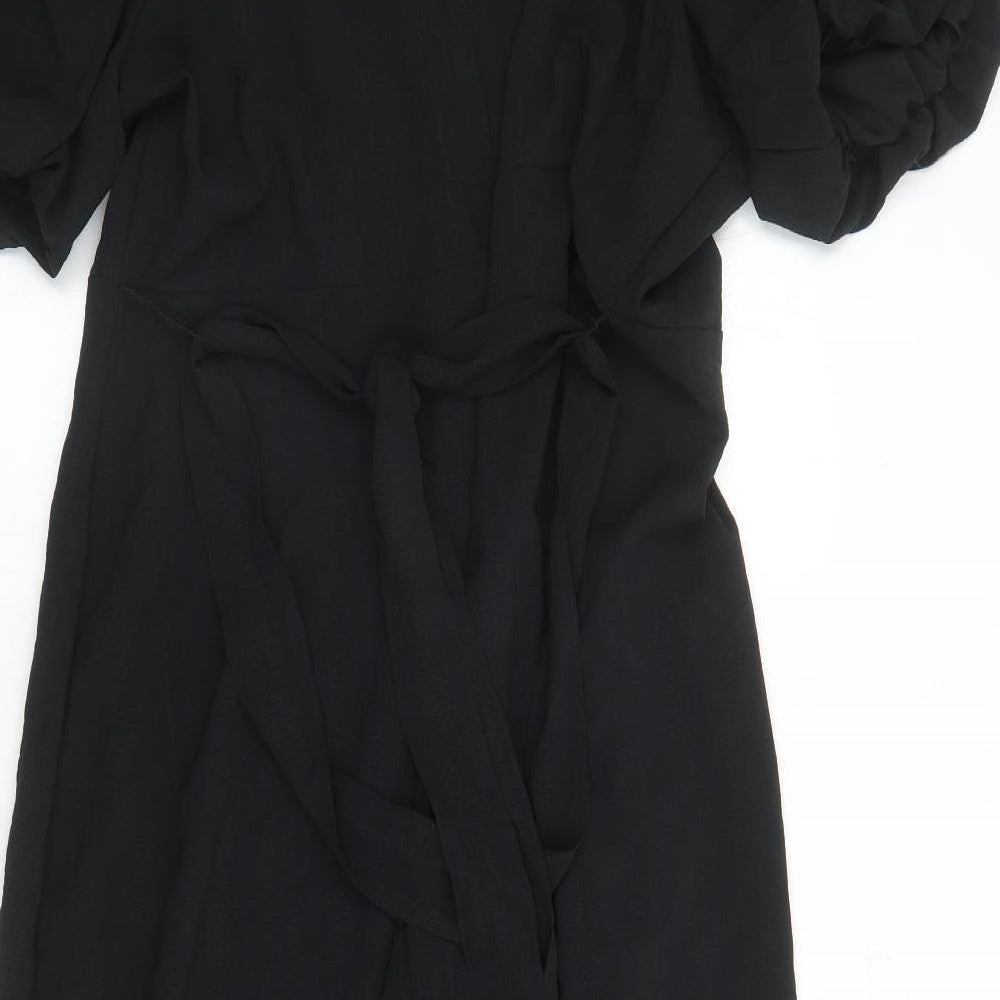 Marks and Spencer Womens Black Polyester A-Line Size 22 V-Neck Zip - Belted