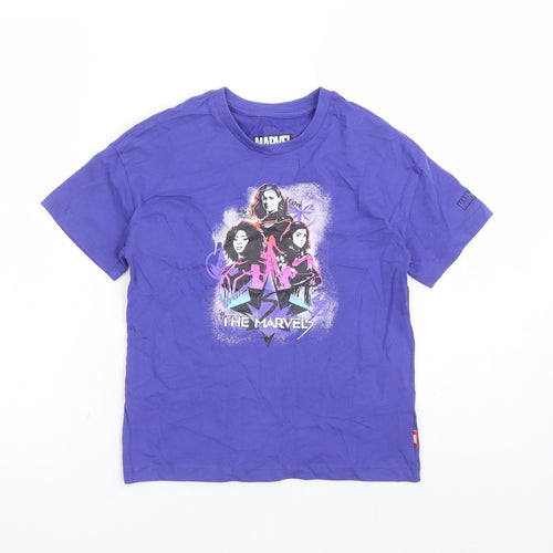 Marks and Spencer Girls Purple Cotton Basic T-Shirt Size 7-8 Years Crew Neck Pullover - Marvel
