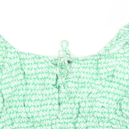 Marks and Spencer Womens Green Geometric Viscose Basic Blouse Size 14 Round Neck - Keyhole Neckline