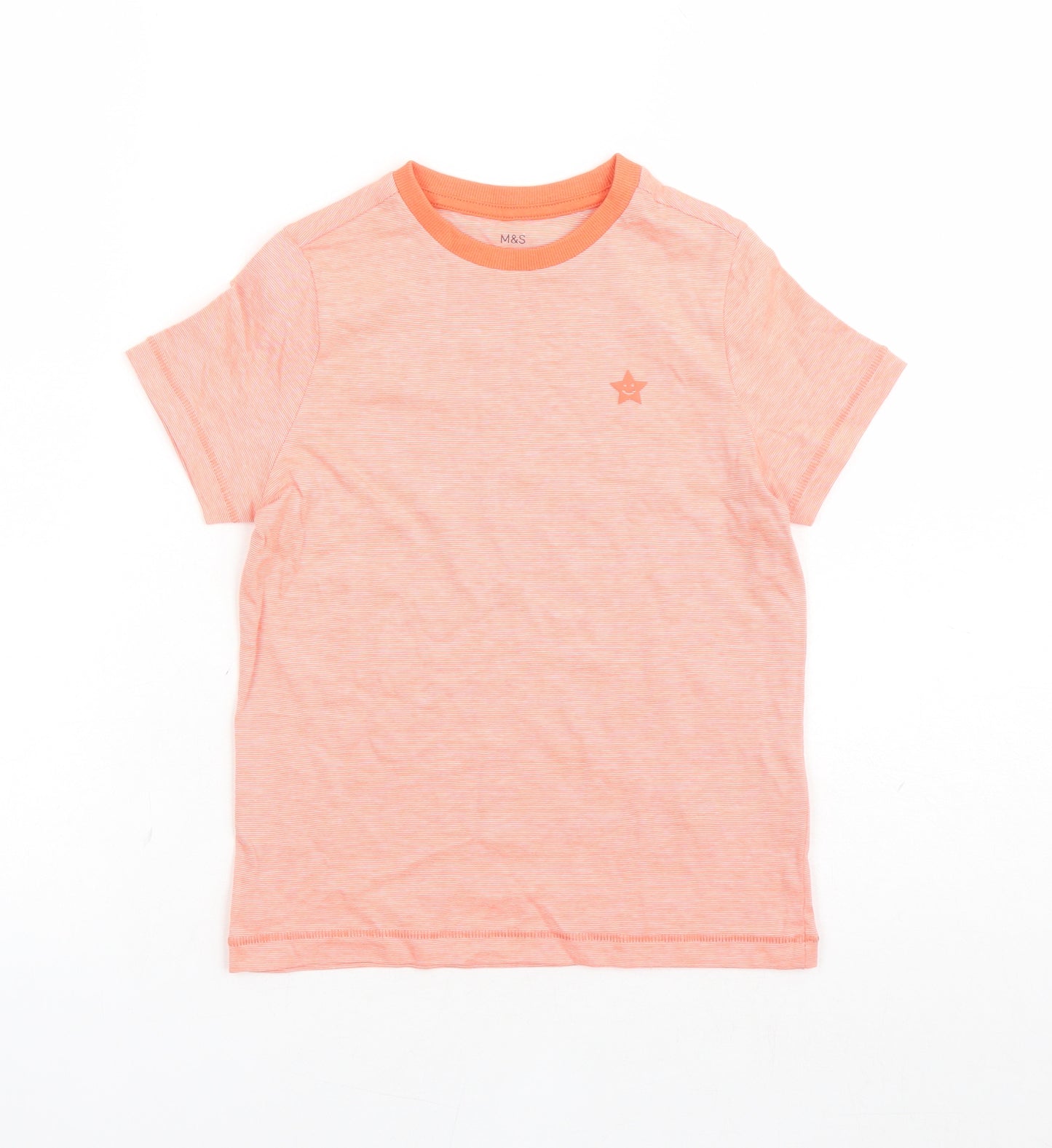 Marks and Spencer Boys Orange Cotton Basic T-Shirt Size 6-7 Years Crew Neck Pullover - Star Detail