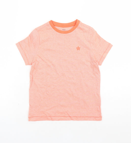 Marks and Spencer Boys Orange Cotton Basic T-Shirt Size 6-7 Years Crew Neck Pullover - Star Detail