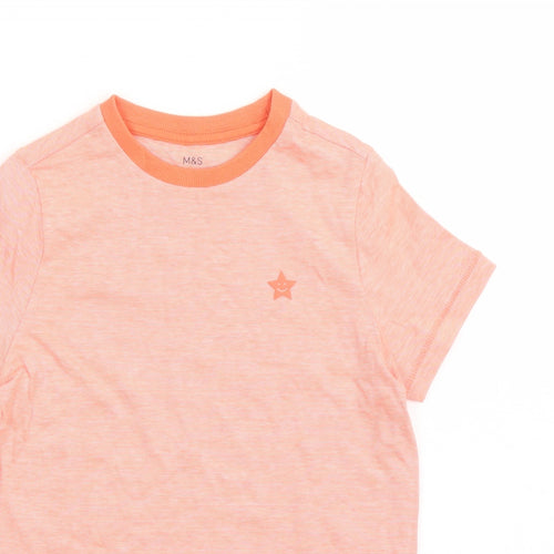 Marks and Spencer Boys Orange Cotton Basic T-Shirt Size 6-7 Years Crew Neck Pullover - Star Detail