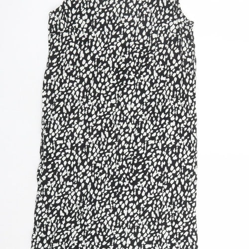 Marks and Spencer Womens Black Geometric Linen A-Line Size 8 Round Neck Button