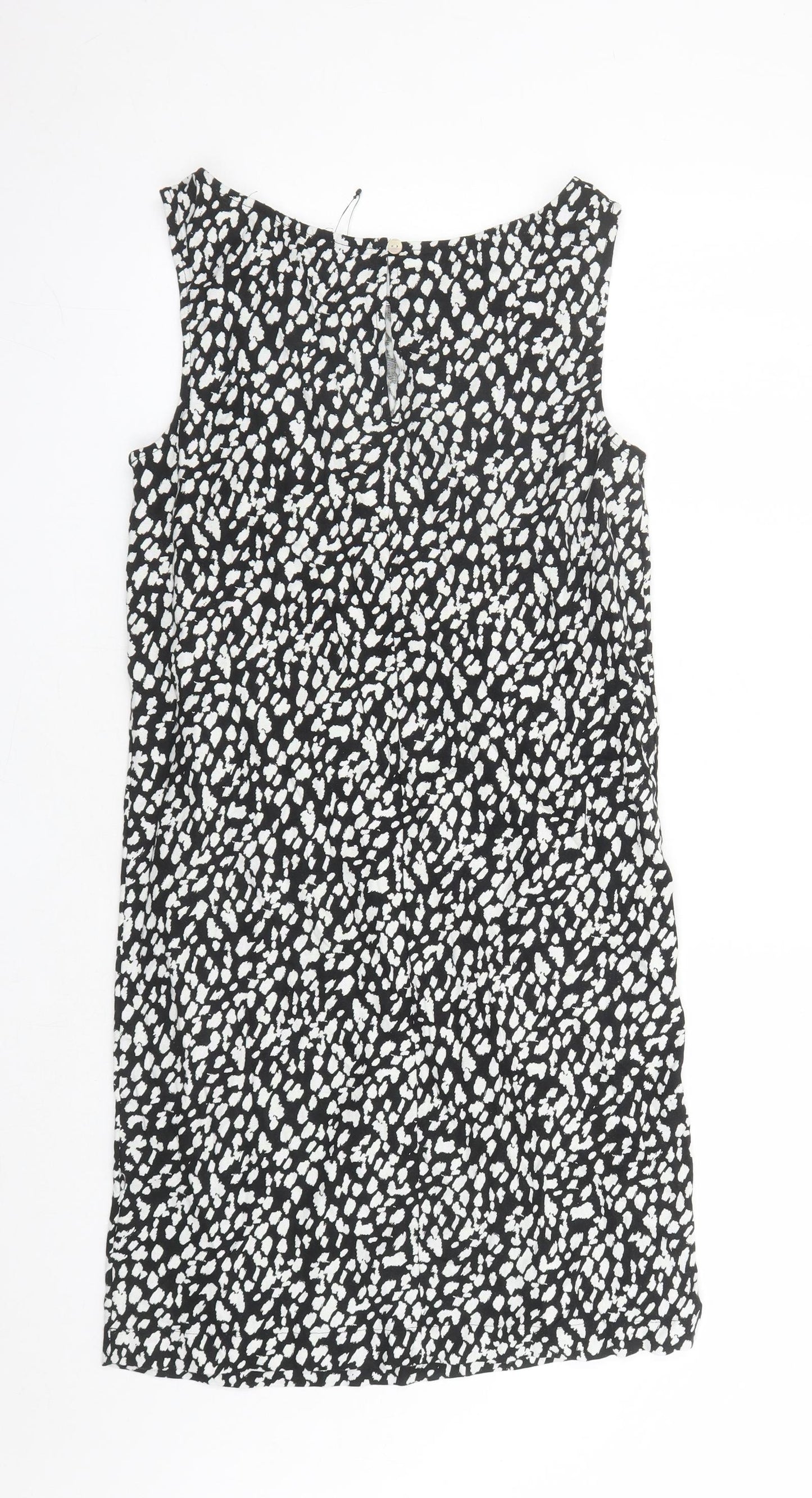 Marks and Spencer Womens Black Geometric Linen A-Line Size 8 Round Neck Button