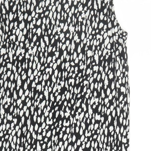 Marks and Spencer Womens Black Geometric Linen A-Line Size 8 Round Neck Button