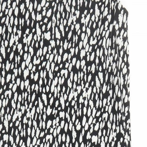 Marks and Spencer Womens Black Geometric Linen A-Line Size 8 Round Neck Button
