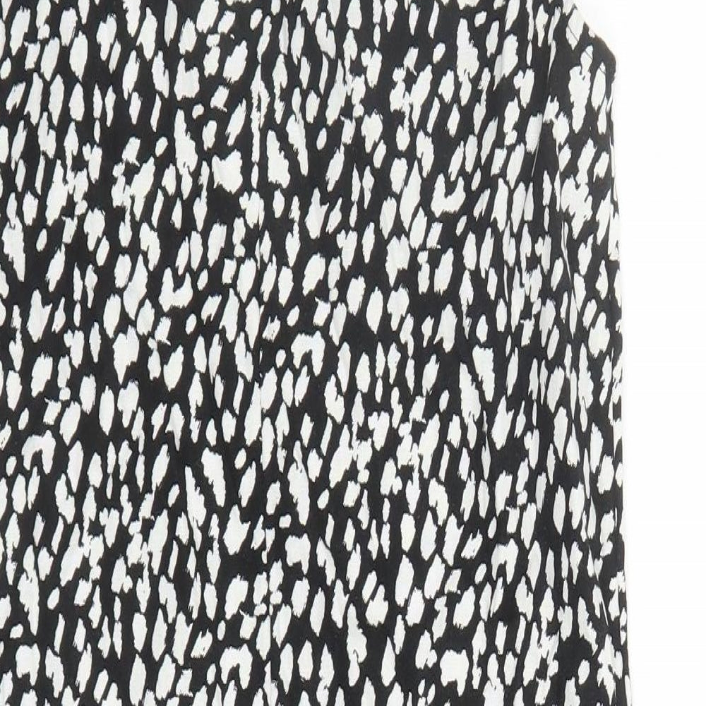 Marks and Spencer Womens Black Geometric Linen A-Line Size 8 Round Neck Button
