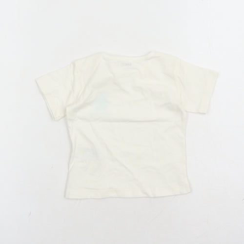 Marks and Spencer Boys Ivory 100% Cotton Basic T-Shirt Size 3-6 Months Round Neck Snap - Hippo Graphic