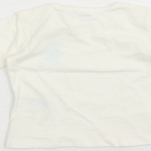 Marks and Spencer Boys Ivory 100% Cotton Basic T-Shirt Size 3-6 Months Round Neck Snap - Hippo Graphic