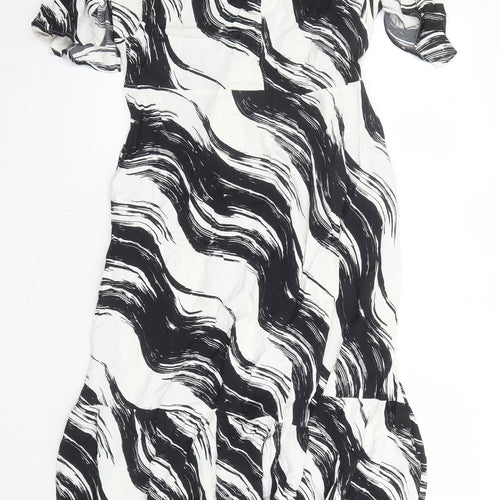 Autograph Womens Black Geometric Viscose Maxi Size 14 V-Neck Zip