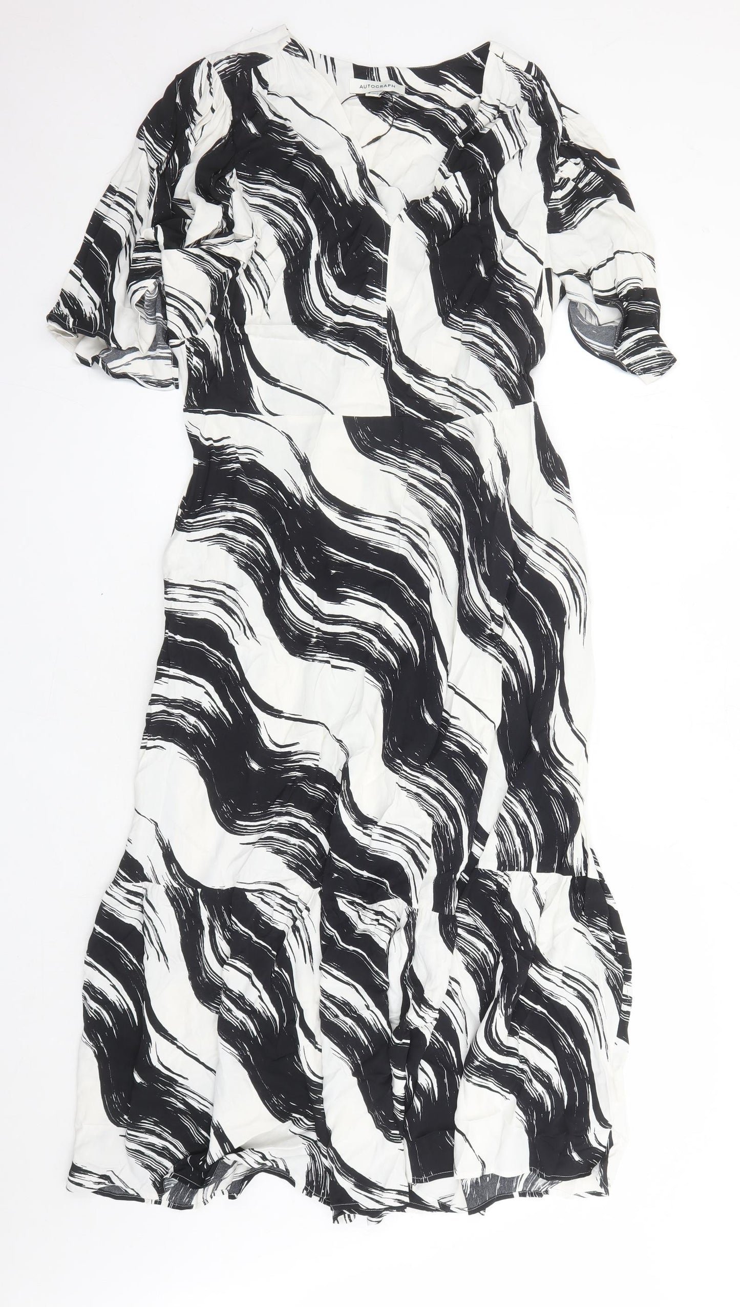 Autograph Womens Black Geometric Viscose Maxi Size 14 V-Neck Zip