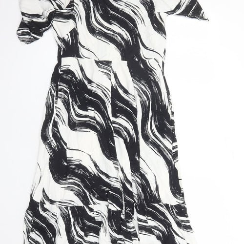 Autograph Womens Black Geometric Viscose Maxi Size 14 V-Neck Zip