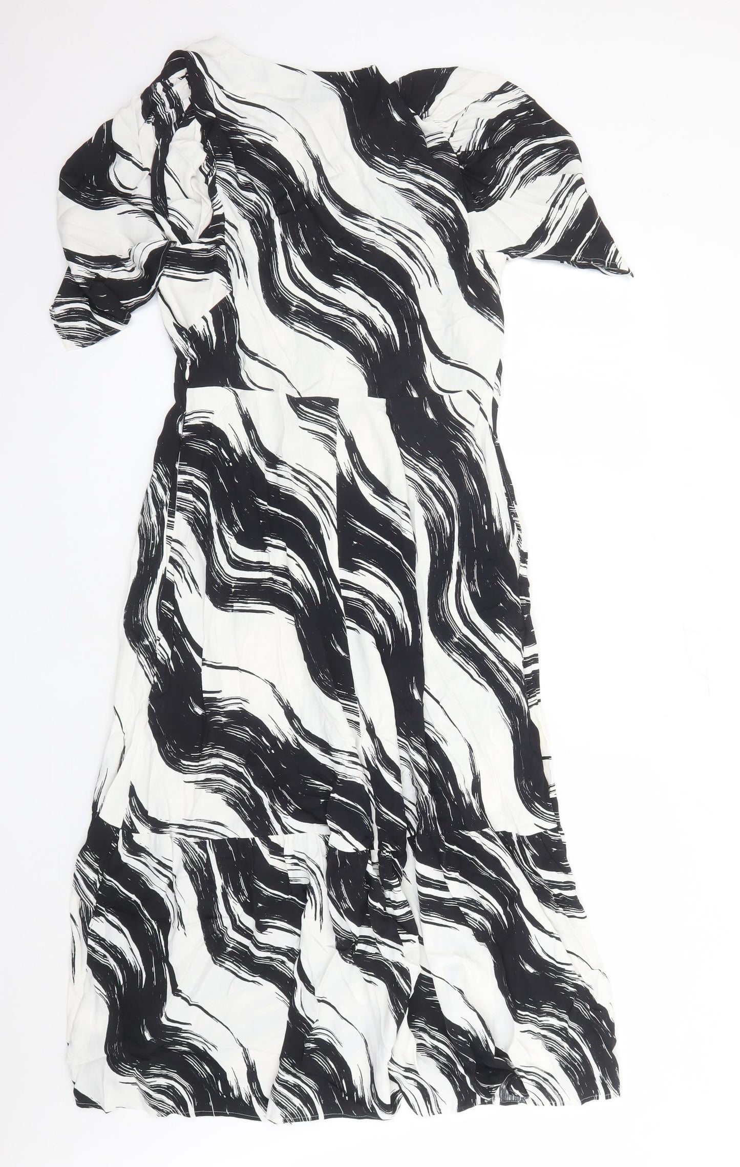 Autograph Womens Black Geometric Viscose Maxi Size 14 V-Neck Zip
