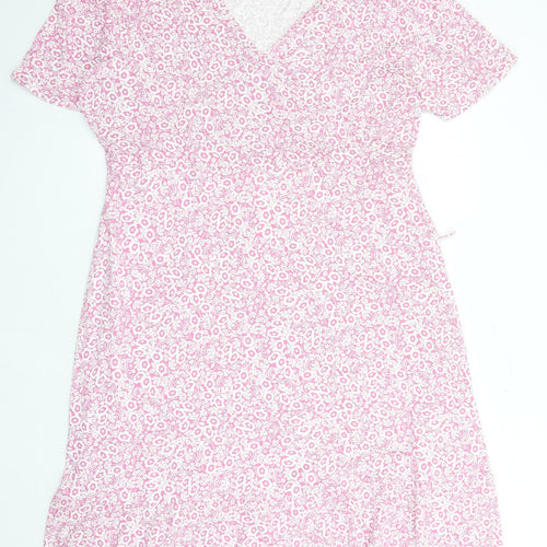 Marks and Spencer Womens Pink Floral Viscose A-Line Size 20 V-Neck Pullover - Belted