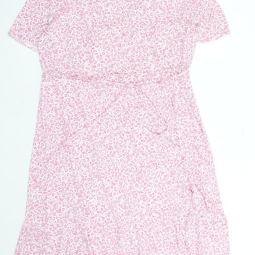 Marks and Spencer Womens Pink Floral Viscose A-Line Size 20 V-Neck Pullover - Belted