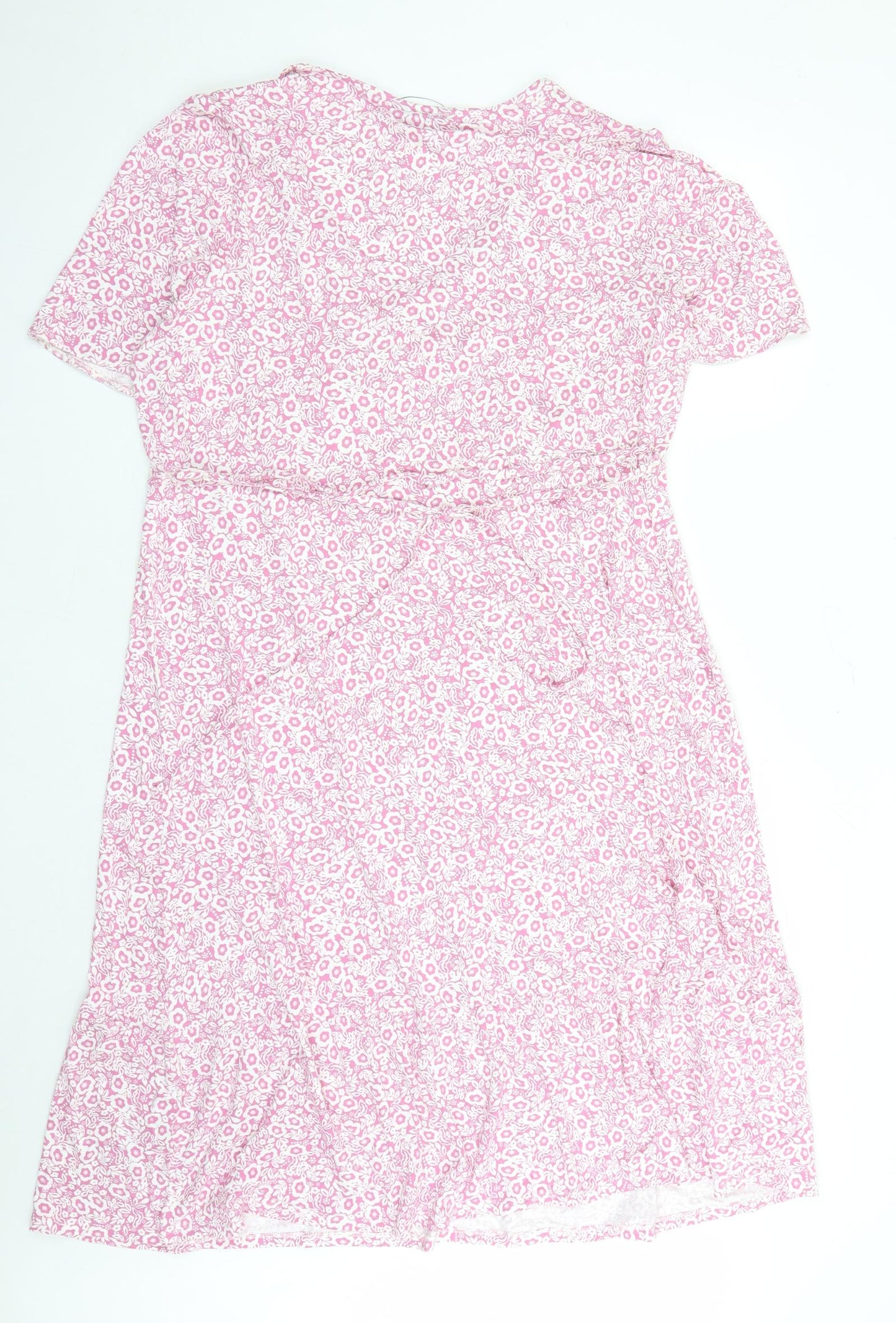 Marks and Spencer Womens Pink Floral Viscose A-Line Size 20 V-Neck Pullover - Belted