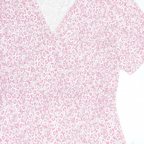 Marks and Spencer Womens Pink Floral Viscose A-Line Size 20 V-Neck Pullover - Belted
