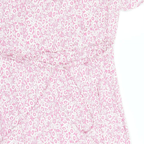 Marks and Spencer Womens Pink Floral Viscose A-Line Size 20 V-Neck Pullover - Belted
