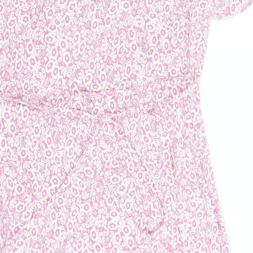 Marks and Spencer Womens Pink Floral Viscose A-Line Size 20 V-Neck Pullover - Belted