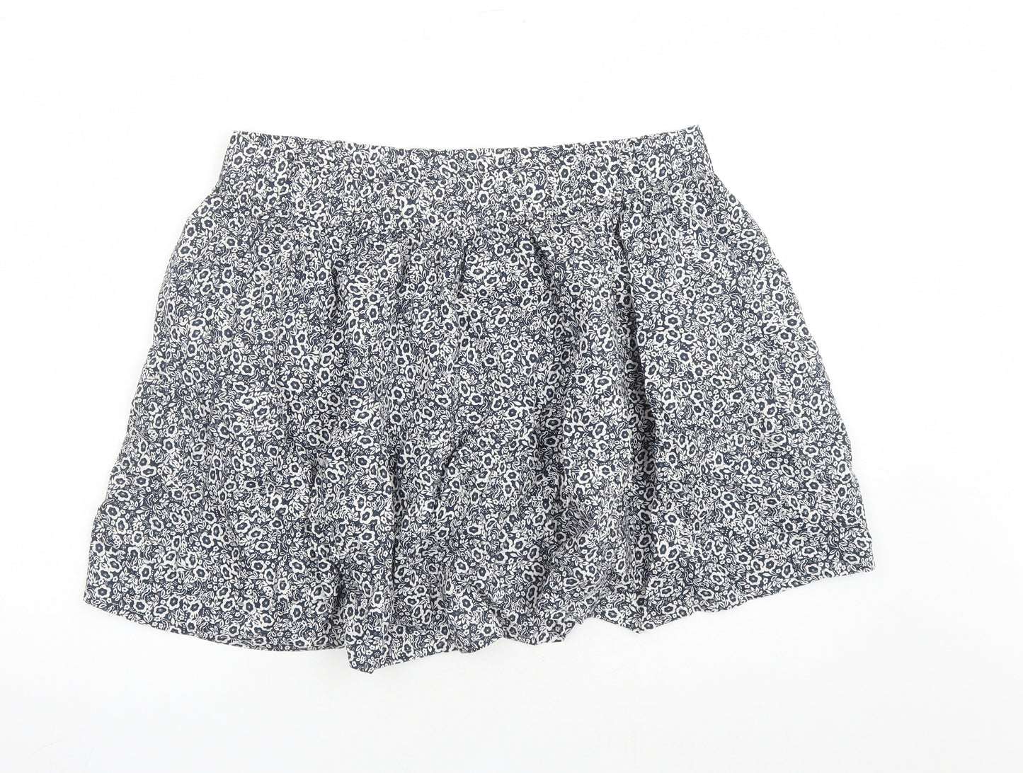 Marks and Spencer Womens Blue Floral Cotton Swing Skirt Size 18 - Elasticated Waist