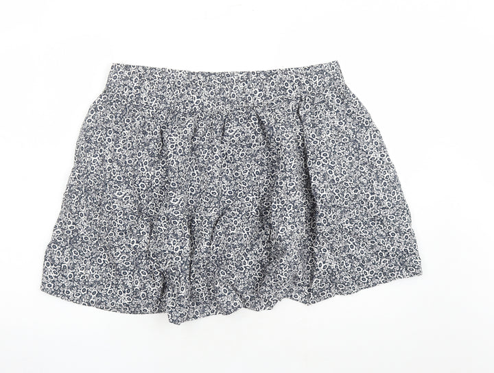 Marks and Spencer Womens Blue Floral Cotton Swing Skirt Size 18 - Elasticated Waist