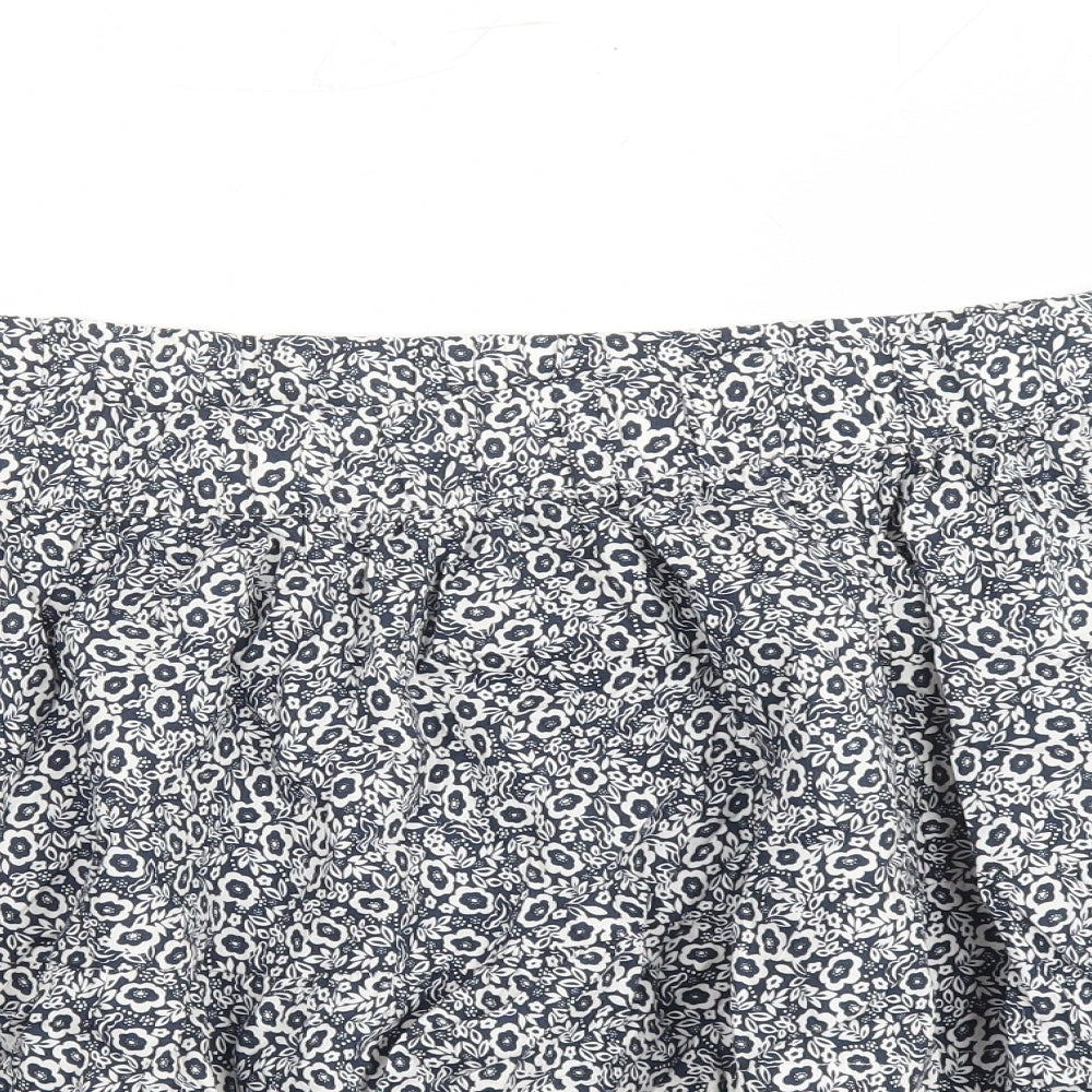 Marks and Spencer Womens Blue Floral Cotton Swing Skirt Size 18 - Elasticated Waist