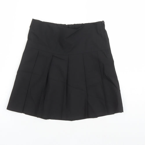 Marks and Spencer Girls Black Polyester Pleated Skirt Size 7-8 Years Regular Zip