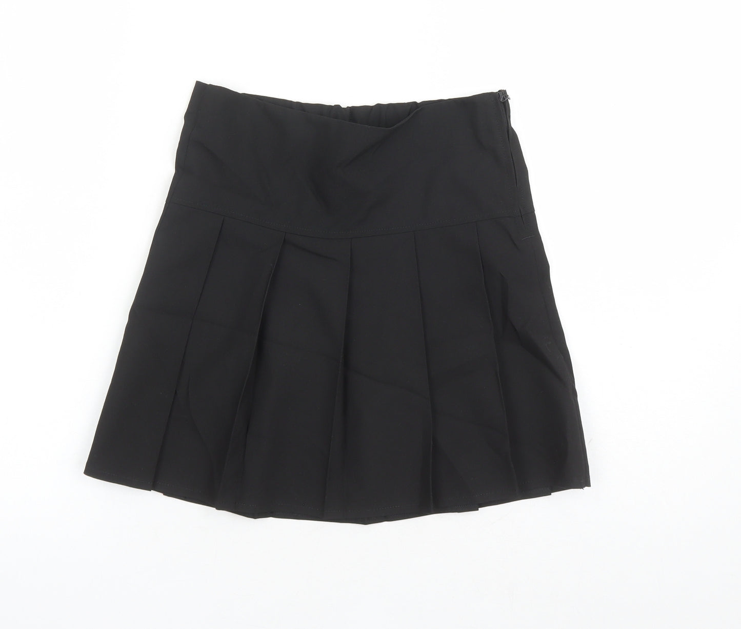 Marks and Spencer Girls Black Polyester Pleated Skirt Size 7-8 Years Regular Zip