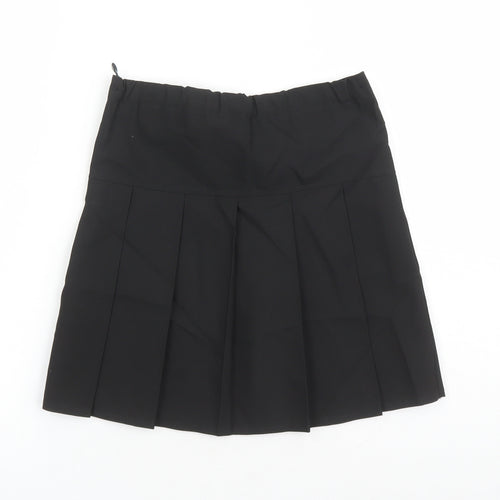 Marks and Spencer Girls Black Polyester Pleated Skirt Size 7-8 Years Regular Zip
