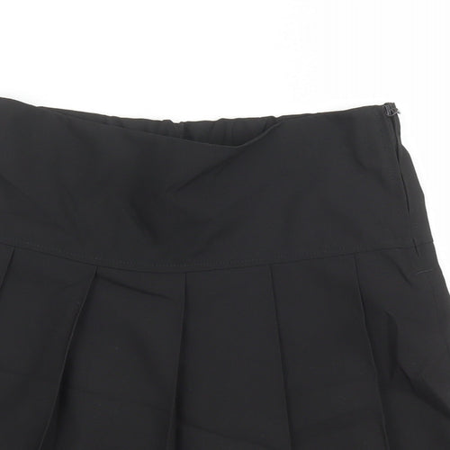 Marks and Spencer Girls Black Polyester Pleated Skirt Size 7-8 Years Regular Zip