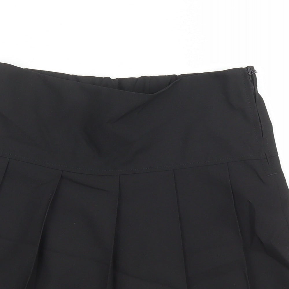 Marks and Spencer Girls Black Polyester Pleated Skirt Size 7-8 Years Regular Zip