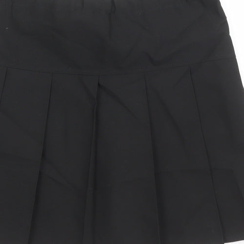 Marks and Spencer Girls Black Polyester Pleated Skirt Size 7-8 Years Regular Zip