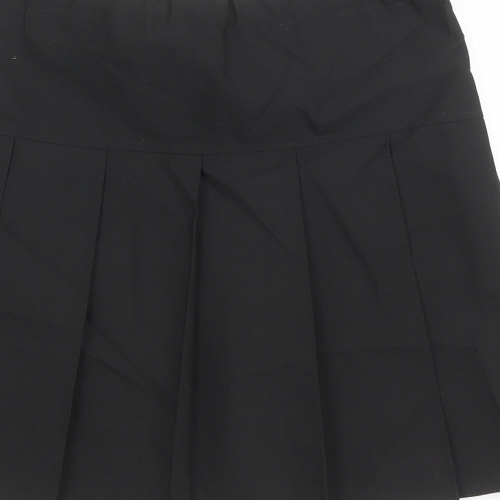 Marks and Spencer Girls Black Polyester Pleated Skirt Size 7-8 Years Regular Zip