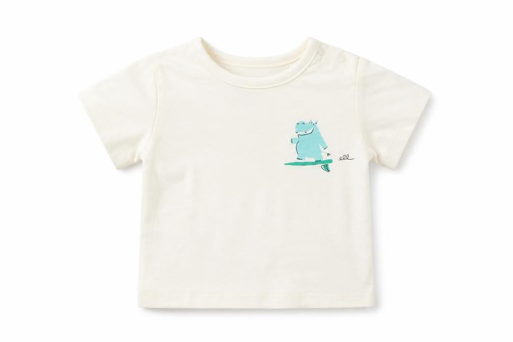 Marks and Spencer Boys White Cotton Basic T-Shirt Size 0-3 Months Round Neck Snap - Hippo Graphic