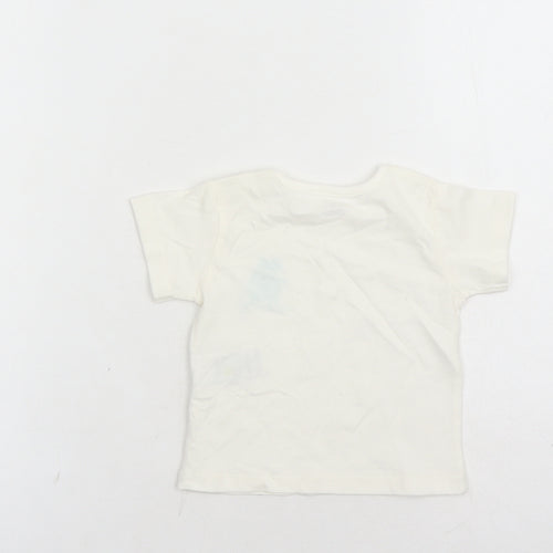 Marks and Spencer Boys White Cotton Basic T-Shirt Size 0-3 Months Round Neck Snap - Hippo Graphic