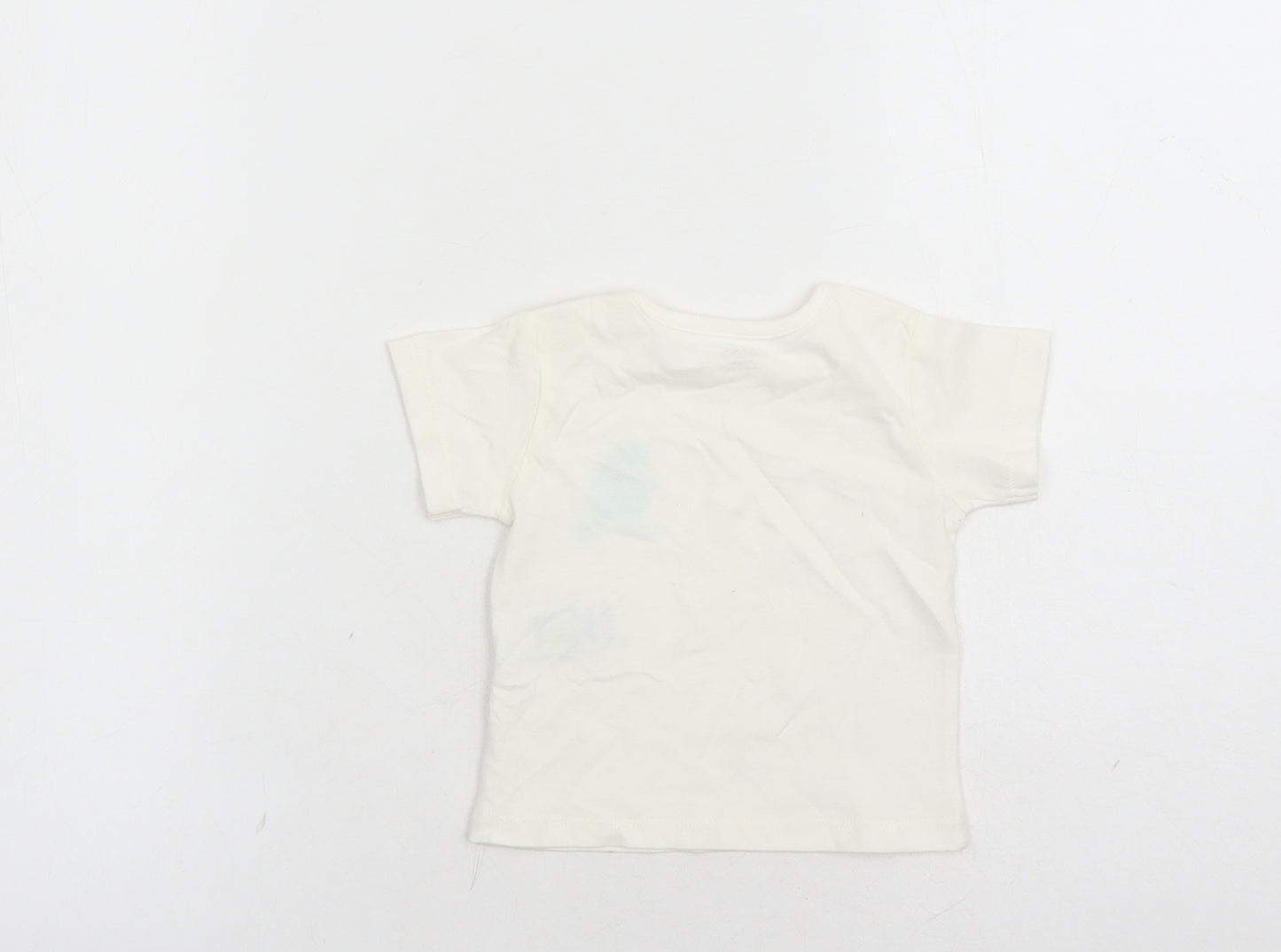 Marks and Spencer Boys White Cotton Basic T-Shirt Size 0-3 Months Round Neck Snap - Hippo Graphic