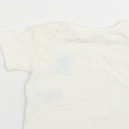 Marks and Spencer Boys White Cotton Basic T-Shirt Size 0-3 Months Round Neck Snap - Hippo Graphic
