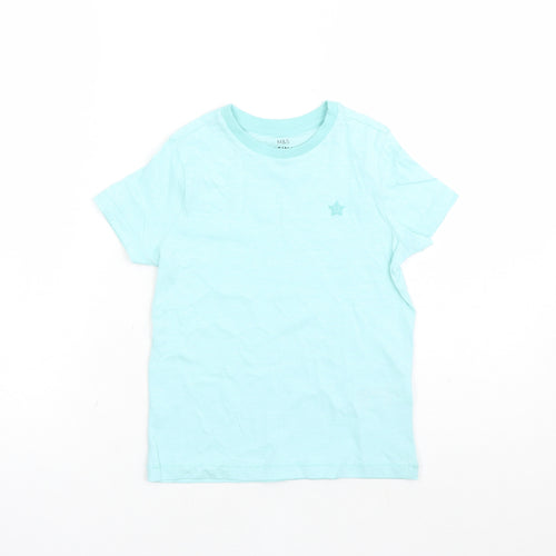 Marks and Spencer Boys Blue Cotton Basic T-Shirt Size 6-7 Years Crew Neck Pullover - Star Detail