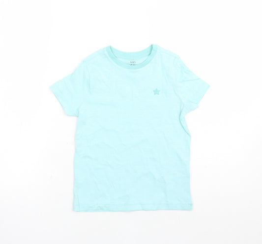 Marks and Spencer Boys Blue Cotton Basic T-Shirt Size 6-7 Years Crew Neck Pullover - Star Detail