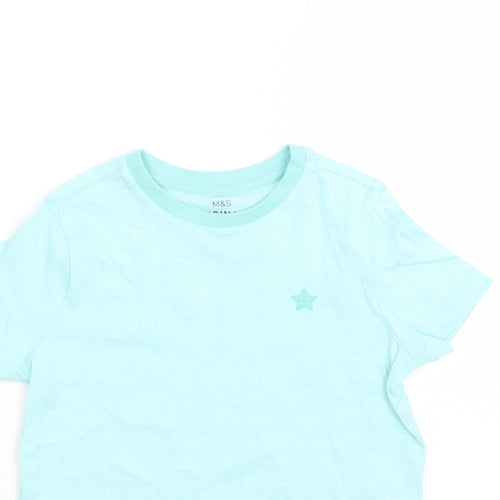 Marks and Spencer Boys Blue Cotton Basic T-Shirt Size 6-7 Years Crew Neck Pullover - Star Detail