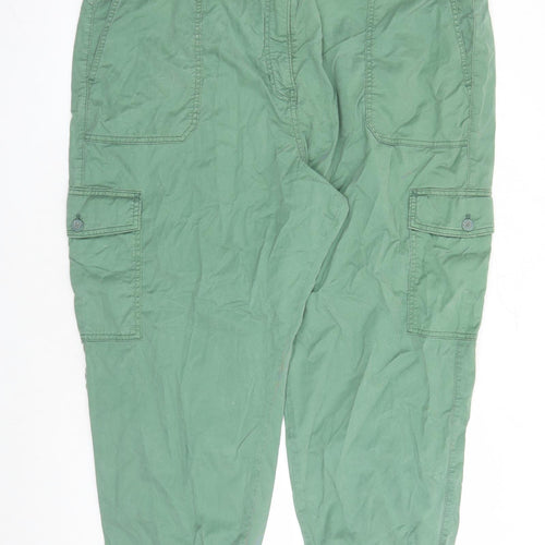 Marks and Spencer Womens Green Lyocell Cargo Trousers Size 24 L25 in Regular Zip - Elasticated Waist