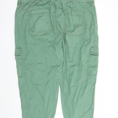 Marks and Spencer Womens Green Lyocell Cargo Trousers Size 24 L25 in Regular Zip - Elasticated Waist