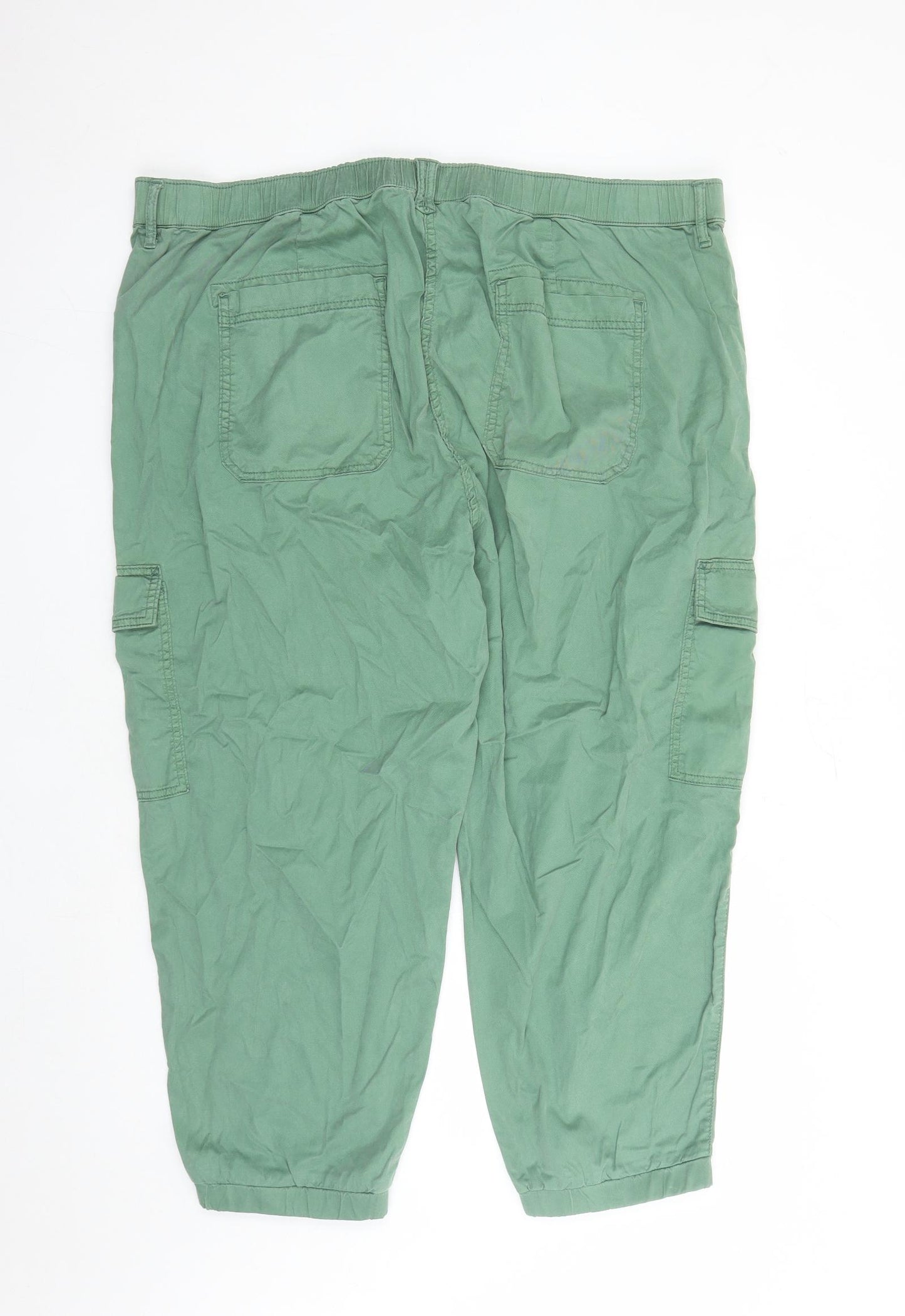 Marks and Spencer Womens Green Lyocell Cargo Trousers Size 24 L25 in Regular Zip - Elasticated Waist